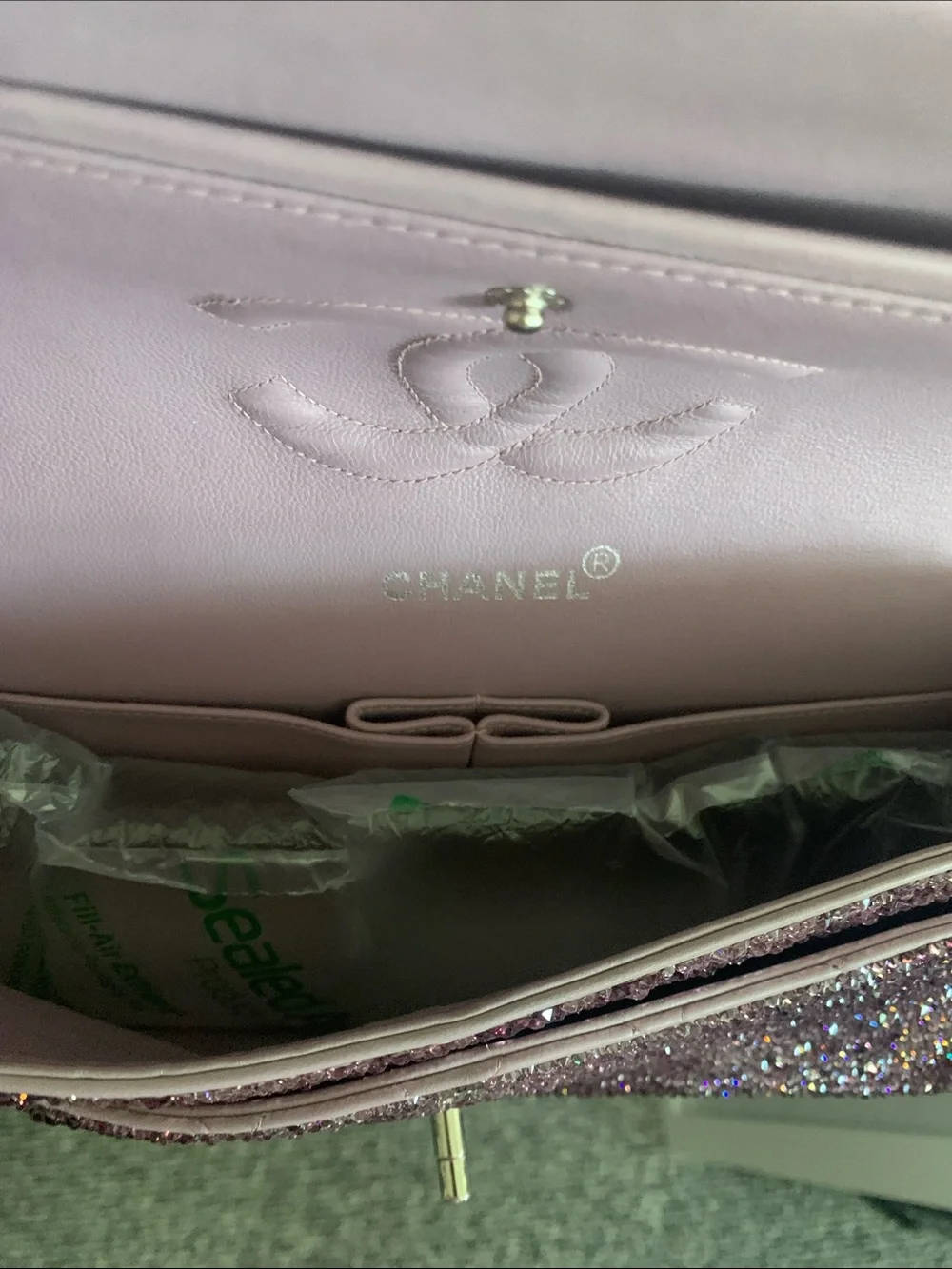 NWT CHANEL Metallic Purple Quilted Chain-Handle Shoulder Bag